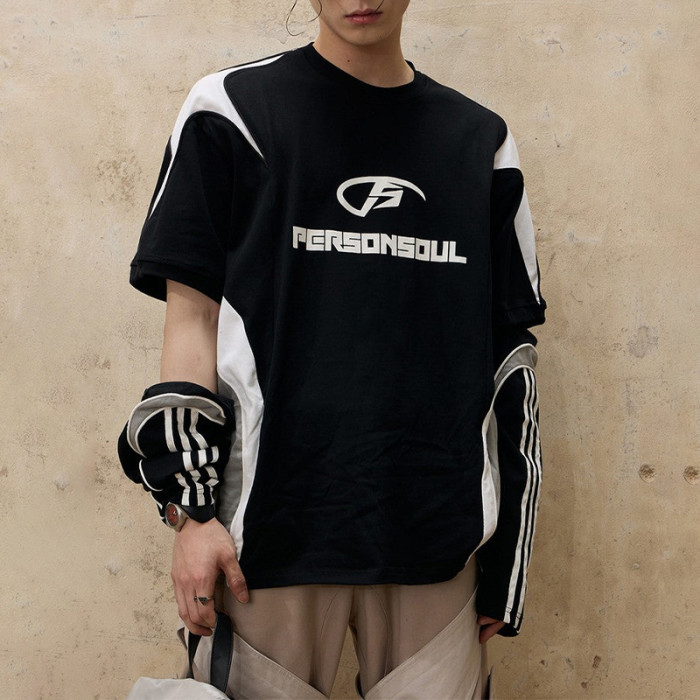 Embroider logo | Streetwear supplier | Fashion street motorcycle tops | Patchwork sport long-sleeve