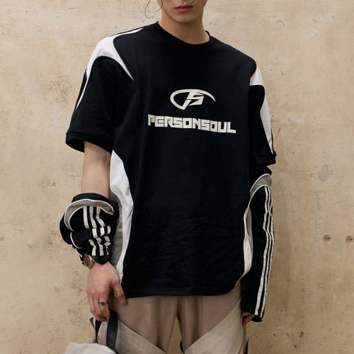 Embroider logo | Streetwear supplier | Fashion street motorcycle tops | Patchwork sport long-sleeve