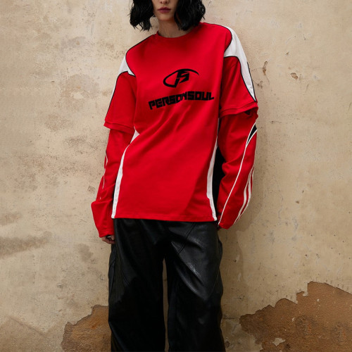 Embroider logo | Streetwear supplier | Fashion street motorcycle tops | Patchwork sport long-sleeve
