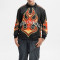 Polyester soft jersey | Streetwear supplier | Men's black long-sleeved tops | Large pattern printed