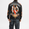 Polyester soft jersey | Streetwear supplier | Men's black long-sleeved tops | Large pattern printed