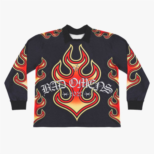 Polyester soft jersey | Streetwear supplier | Men's black long-sleeved tops | Large pattern printed