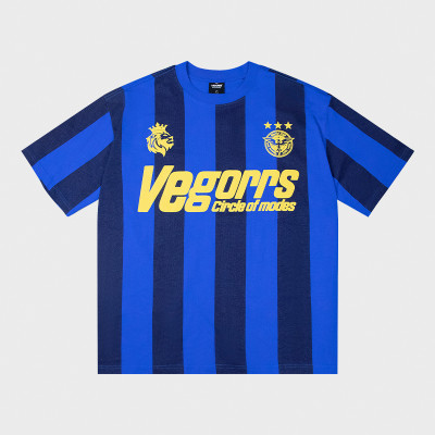 Men 100%cotton soccer jersey | Blue striped sports t-shirt | Badge printed | Custom World Cup jersey