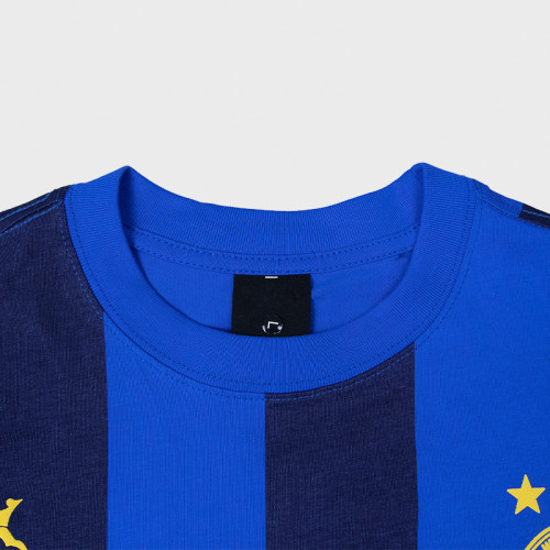 Men 100%cotton soccer jersey | Blue striped sports t-shirt | Badge printed | Custom World Cup jersey
