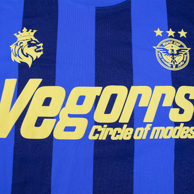 Men 100%cotton soccer jersey | Blue striped sports t-shirt | Badge printed | Custom World Cup jersey