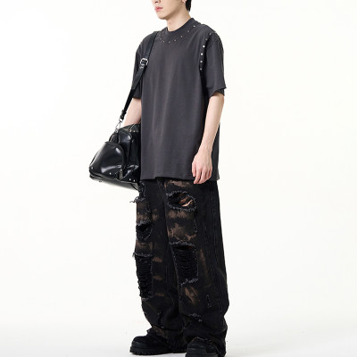 Hot rhinestone studs | Casual blank t-shirts | Black unisex cotton tshirts | Streetwear manufacturer