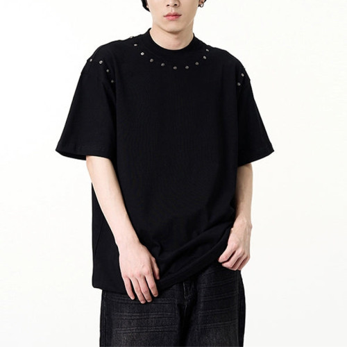 Hot rhinestone studs | Casual blank t-shirts | Black unisex cotton tshirts | Streetwear manufacturer