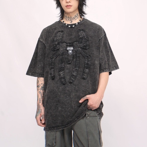 Spider embroidery t-shirts | Heavyweight | Summer fashion t-shirts | Acid wash | Streetwear supplier