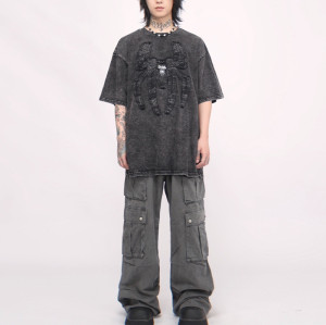 Spider embroidery t-shirts | Heavyweight | Summer fashion t-shirts | Acid wash | Streetwear supplier