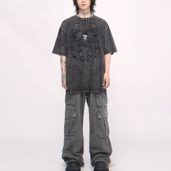 Spider embroidery t-shirts | Heavyweight | Summer fashion t-shirts | Acid wash | Streetwear supplier