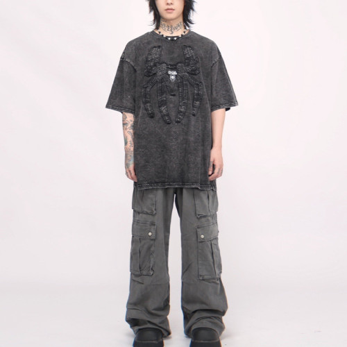 Spider embroidery t-shirts | Heavyweight | Summer fashion t-shirts | Acid wash | Streetwear supplier