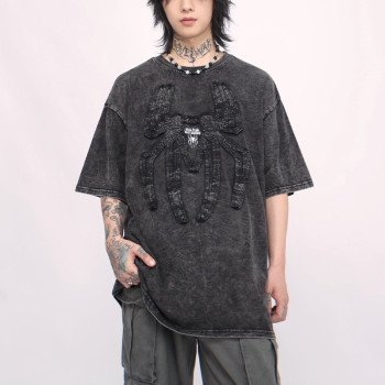 Spider embroidery t-shirts | Heavyweight | Summer fashion t-shirts | Acid wash | Streetwear supplier