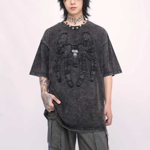 Spider embroidery t-shirts | Heavyweight | Summer fashion t-shirts | Acid wash | Streetwear supplier