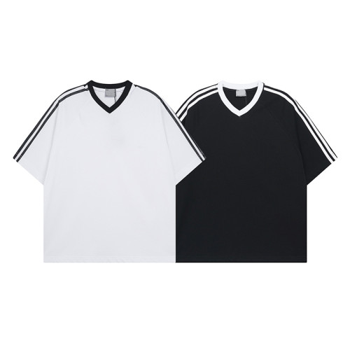 Garment supplier | Cotton v-neck sports t-shirts | Unisex striped tee | Loose fit activewear