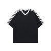 Garment supplier | Cotton v-neck sports t-shirts | Unisex striped tee | Loose fit activewear