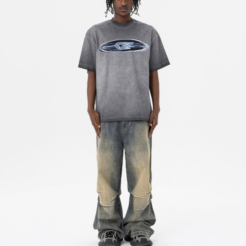 Streetwear supplier | Washed gray t-shirt for men | Heavy cotton t-shirt | 3D embroidery logo tshirt