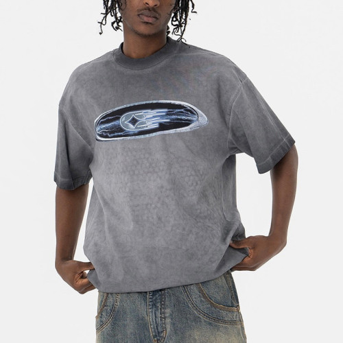 Streetwear supplier | Washed gray t-shirt for men | Heavy cotton t-shirt | 3D embroidery logo tshirt