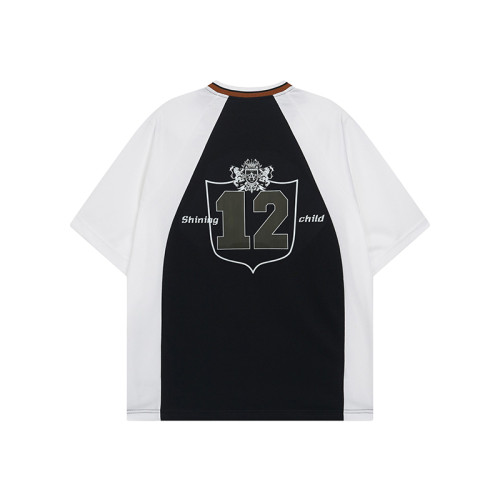 Colourblock polyester top | Clothing factory | Men plus size jersey t-shirt | Digital print | V-neck