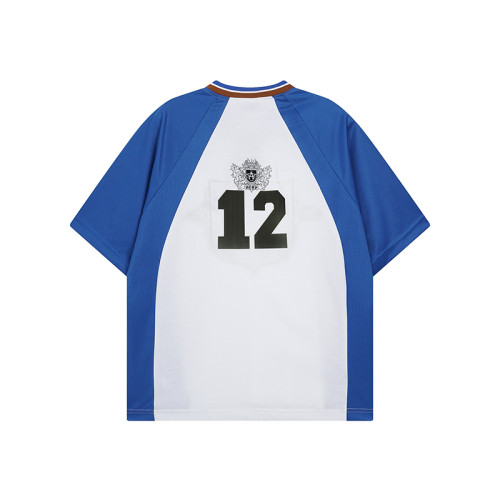 Colourblock polyester top | Clothing factory | Men plus size jersey t-shirt | Digital print | V-neck