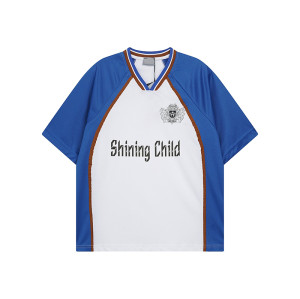 Colourblock polyester top | Clothing factory | Men plus size jersey t-shirt | Digital print | V-neck