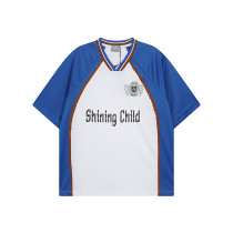 Colourblock polyester top | Clothing factory | Men plus size jersey t-shirt | Digital print | V-neck