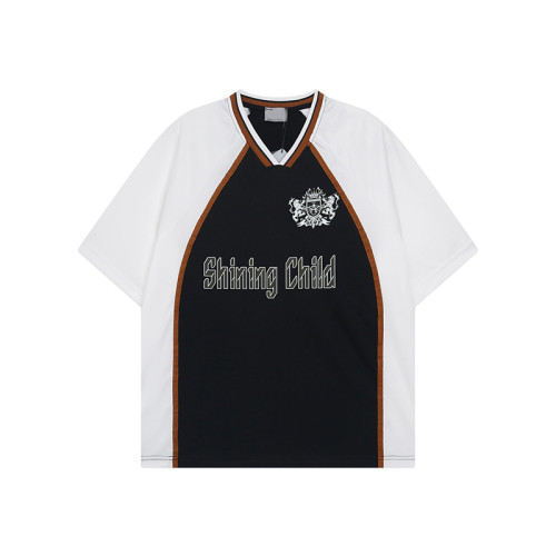 Colourblock polyester top | Clothing factory | Men plus size jersey t-shirt | Digital print | V-neck
