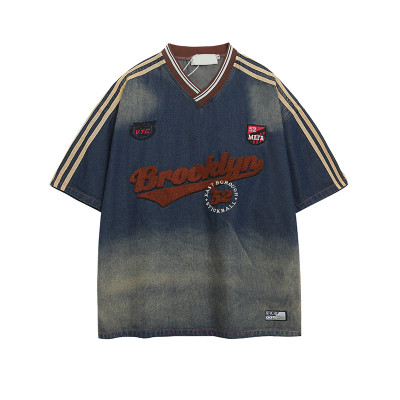 Garment factory | Streetwear denim t-shirts | Towel embroidery graphic tee | V-neck jersey | Washed