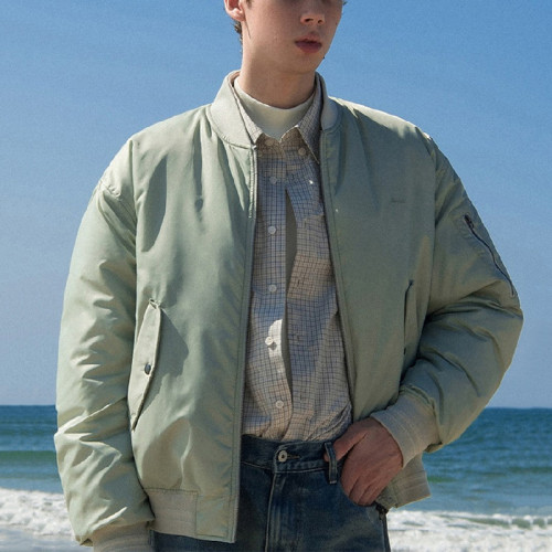 Light green pilot jacket | Minimalist casual jacket | Japanese retro winter jacket | Jacket supplier