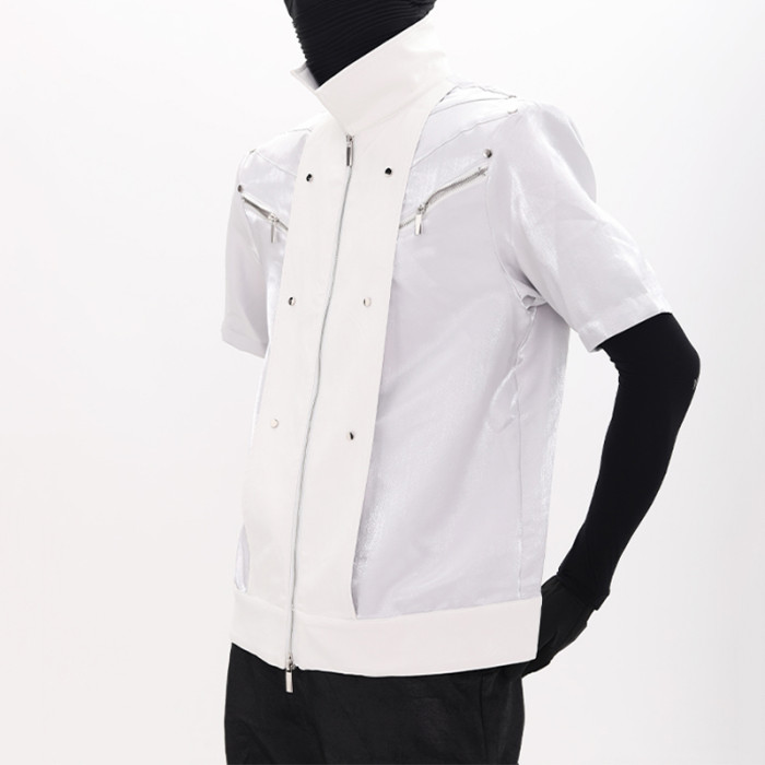 Men short-sleeve vest jacket | Zipper stand-up collar jacket | Nylon lightweight jacket | OEM jacket