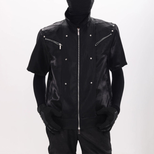 Men short-sleeve vest jacket | Zipper stand-up collar jacket | Nylon lightweight jacket | OEM jacket