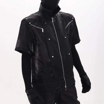 Men short-sleeve vest jacket | Zipper stand-up collar jacket | Nylon lightweight jacket | OEM jacket