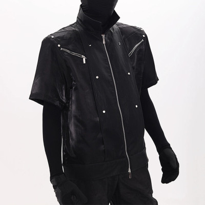 Men short-sleeve vest jacket | Zipper stand-up collar jacket | Nylon lightweight jacket | OEM jacket