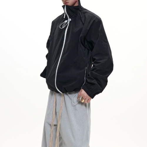 Black lightweight jacket | Stand-up collar sports jacket | Windproof casual jacket | Jacket factory