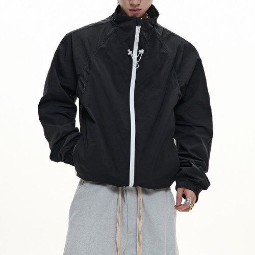 Black lightweight jacket | Stand-up collar sports jacket | Windproof casual jacket | Jacket factory