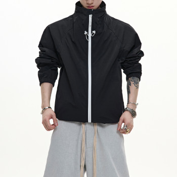 Black lightweight jacket | Stand-up collar sports jacket | Windproof casual jacket | Jacket factory