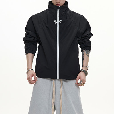 Black lightweight jacket | Stand-up collar sports jacket | Windproof casual jacket | Jacket factory