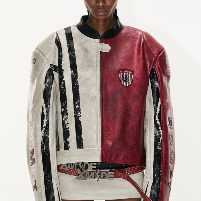 Vintage racing jacket | Colorblock leather jacket | Heavyweight motorcycle jacket | Jackets factory