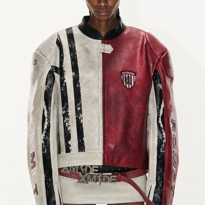 Vintage racing jacket | Colorblock leather jacket | Heavyweight motorcycle jacket | Jackets factory