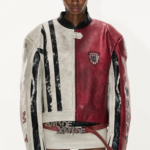 Vintage racing jacket | Colorblock leather jacket | Heavyweight motorcycle jacket | Jackets factory