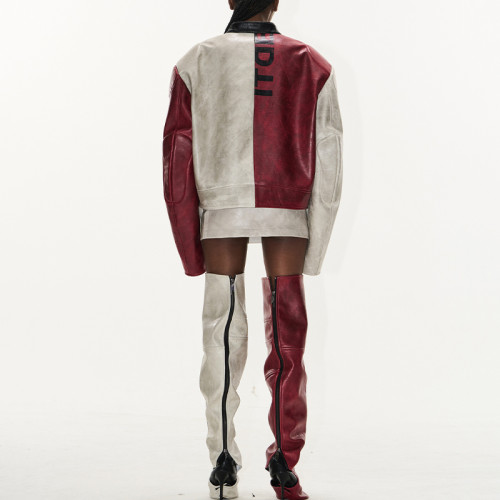 Vintage racing jacket | Colorblock leather jacket | Heavyweight motorcycle jacket | Jackets factory