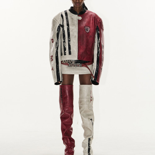 Vintage racing jacket | Colorblock leather jacket | Heavyweight motorcycle jacket | Jackets factory