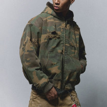 Camo distressed jacket | Army green hooded jacket | Thick winter lambswool jacket | Jackets factory