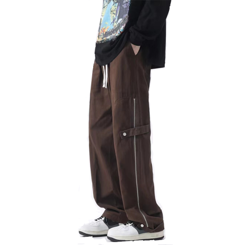 Custom men's drawstring elastic waistband printed side zipper sweatpants street style stretch sweatpants