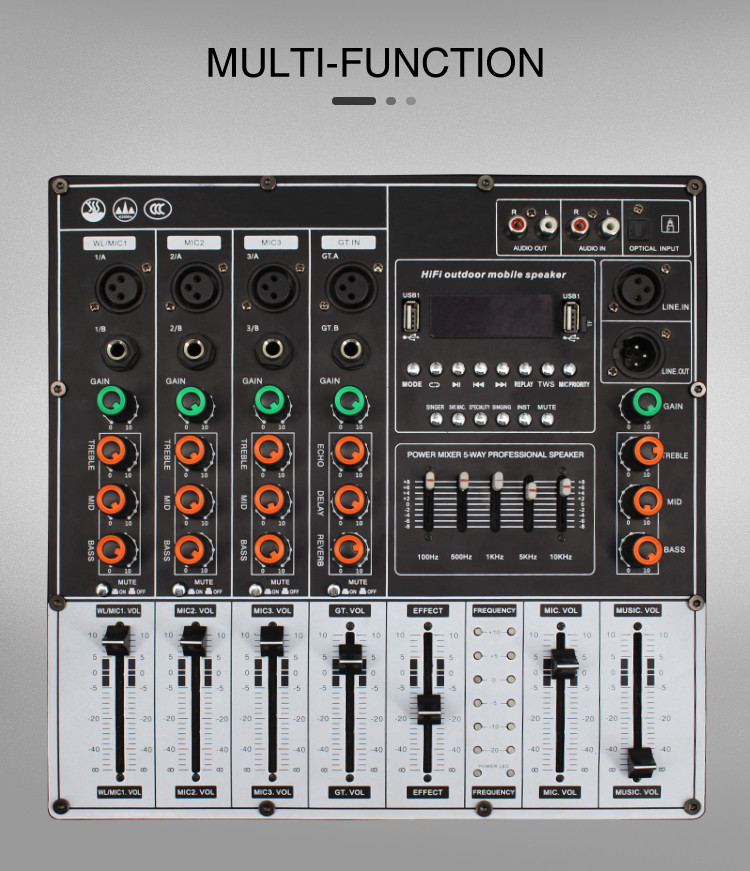 The multi-function Mixer of Portable Powered Line Array Speaker AS-VC16