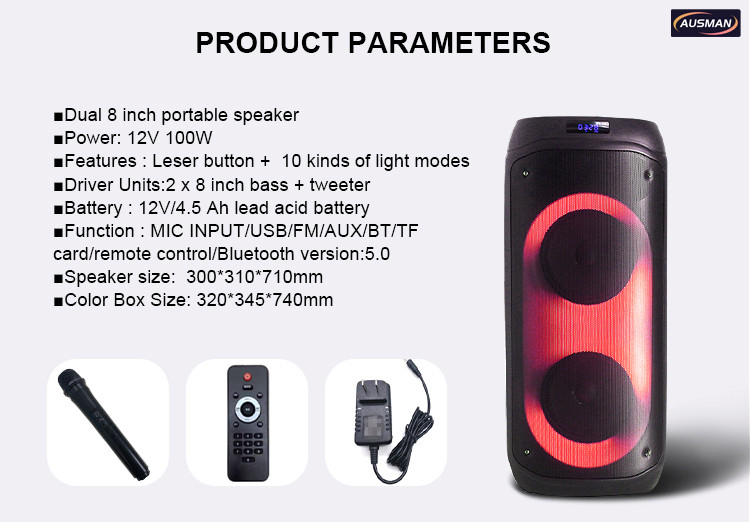 Dual 8" Bluetooth Speaker AS-2801 on the stage