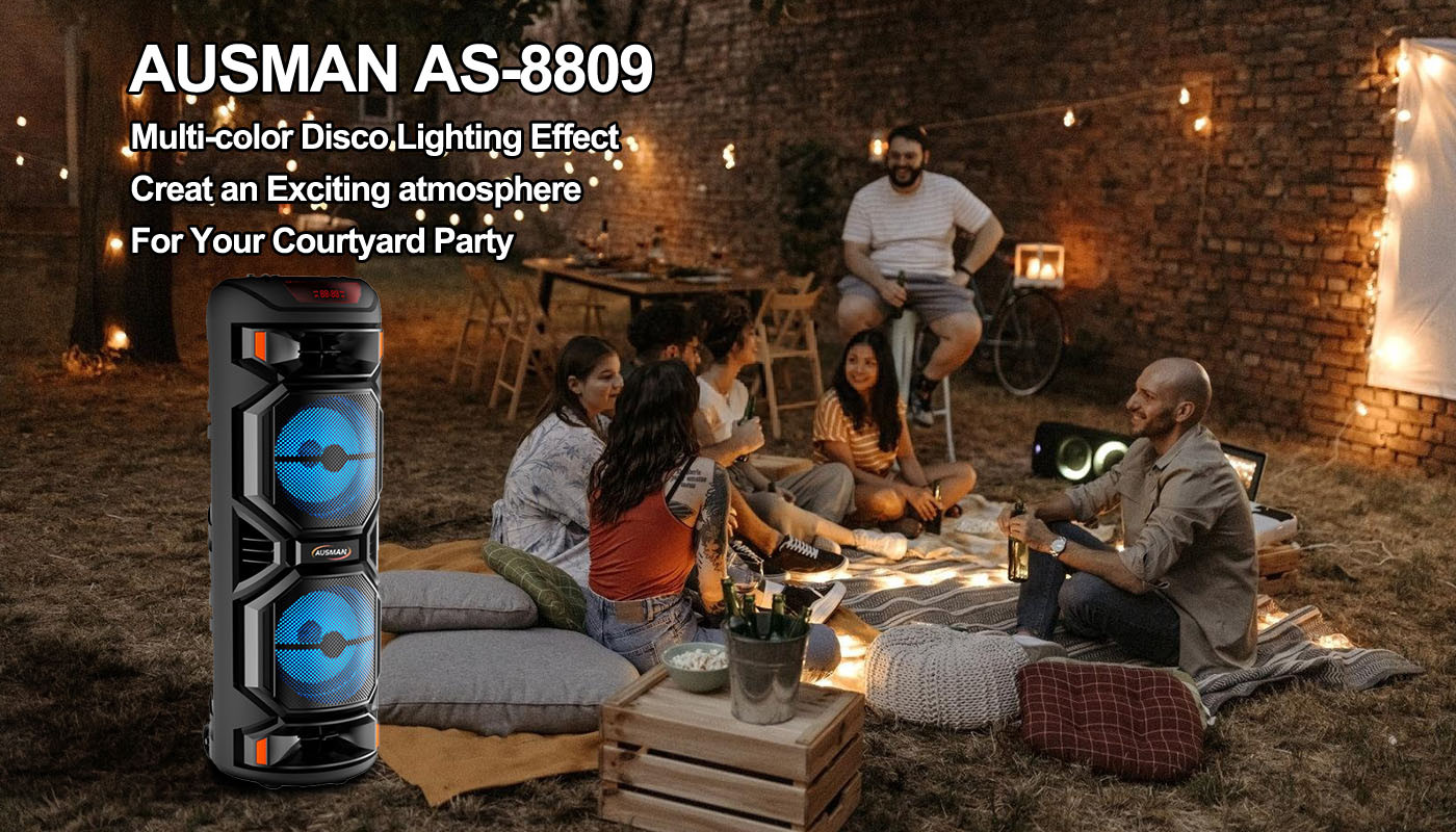 Tower bluetooth speaker used in courtyard party