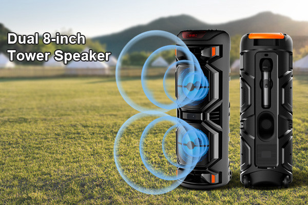 dual 8 inch tower bluetooth speaker