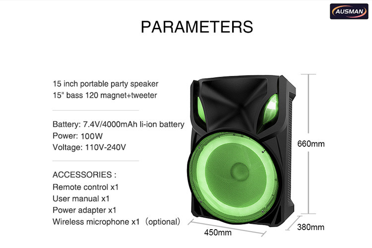 portable speaker AUSMAN AS1511 parameters   
