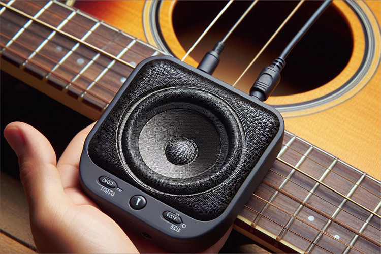 portable bluetooth speaker connected with guitar