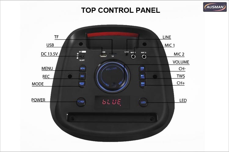 Bluetooth Speaker with Lights AS-0808H  Top Control Panel